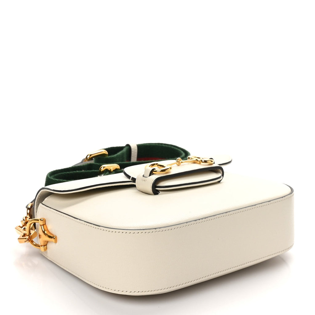 Azalea Calfskin Web Mini Horsebit 1955 Shoulder Bag Mystic White