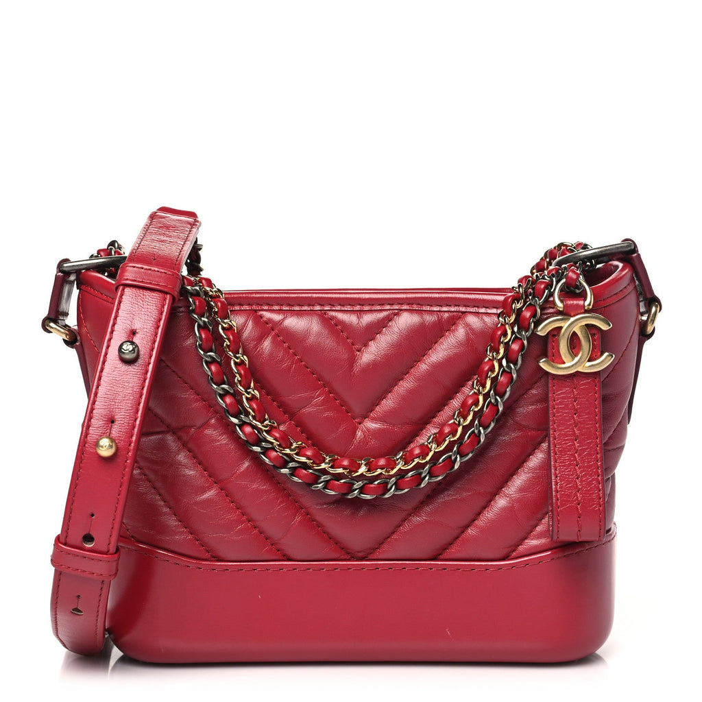 Aged Calfskin Chevron Quilted Small Gabrielle Hobo Dark Pink