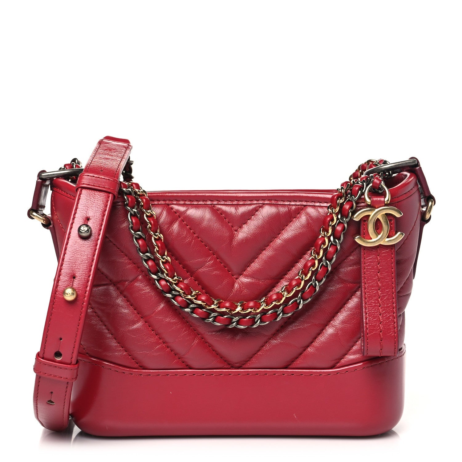 Aged Calfskin Chevron Quilted Small Gabrielle Hobo Dark Pink