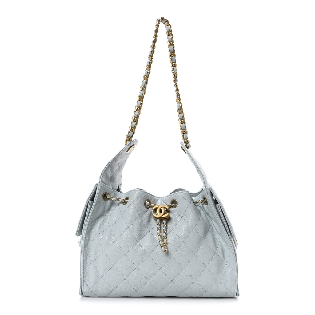 Caviar Quilted Small Chanel 25 Handbag Light Blue