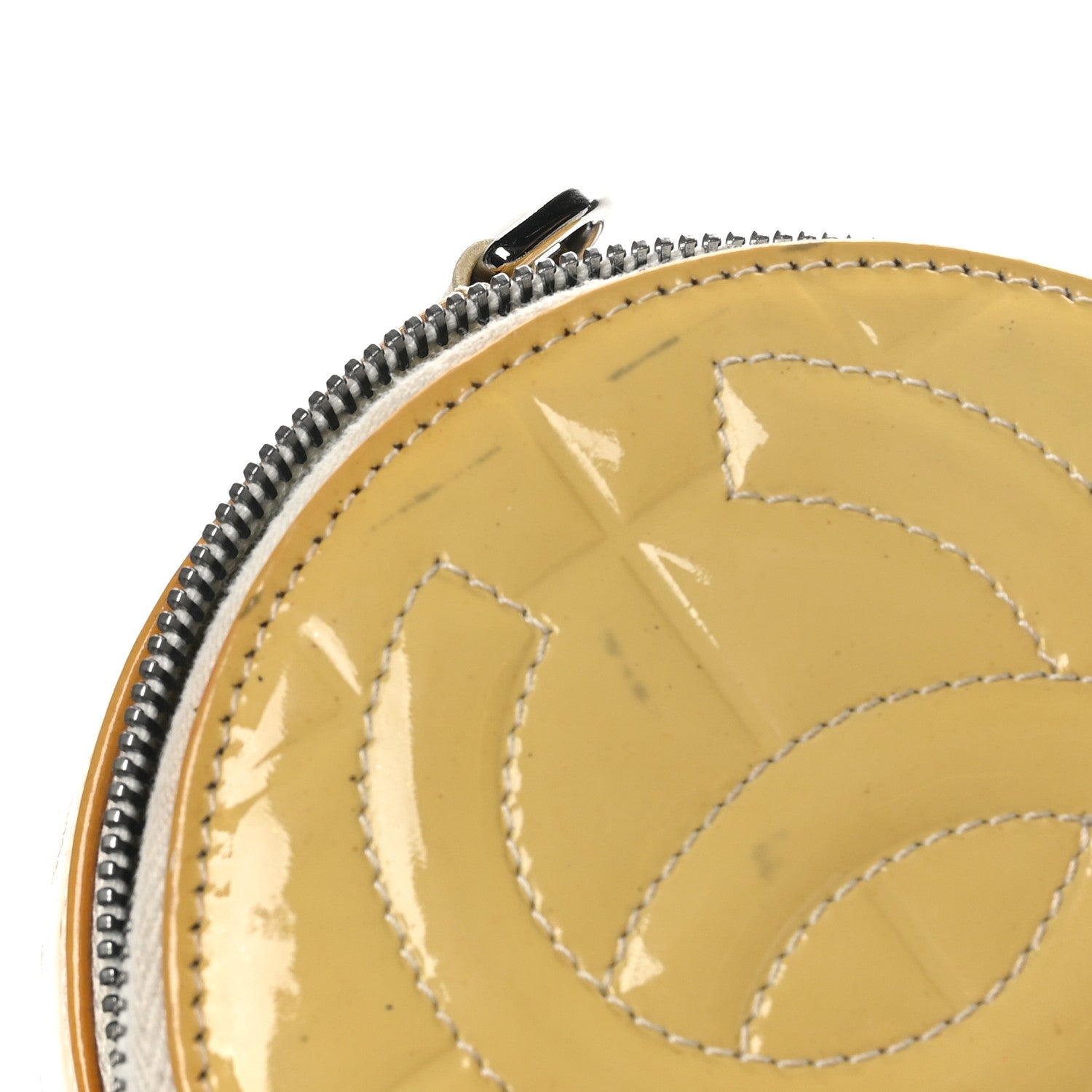 Patent Quilted CC Chocolate Bar Round Shoulder Bag Yellow