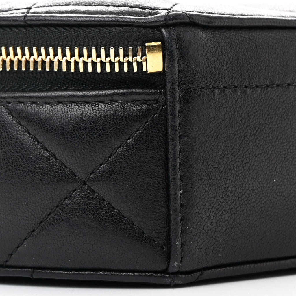 Lambskin Metal Quilted Small Top Handle Round Shoulder Bag Black