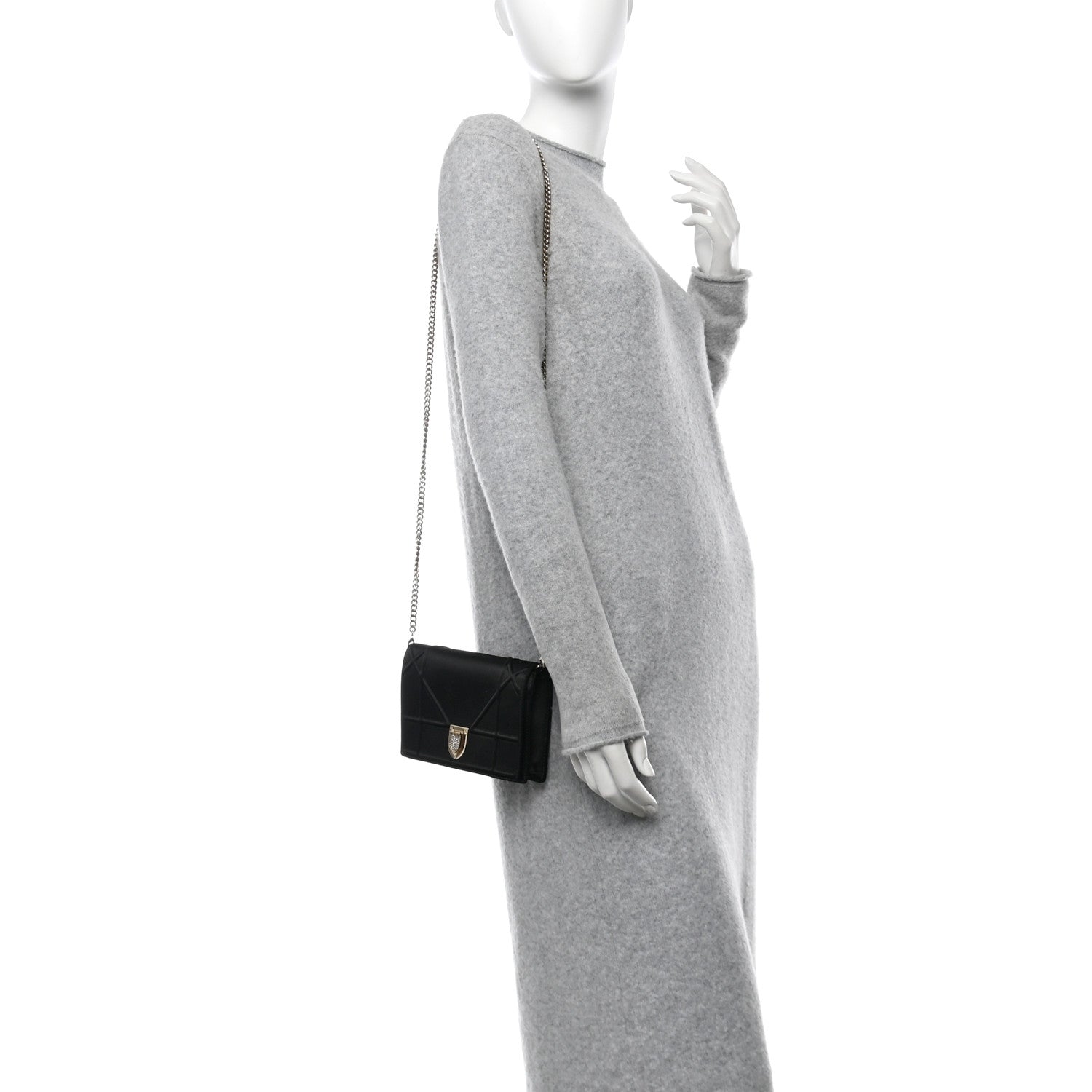 Satin Diorama Wallet on Chain Pouch Black