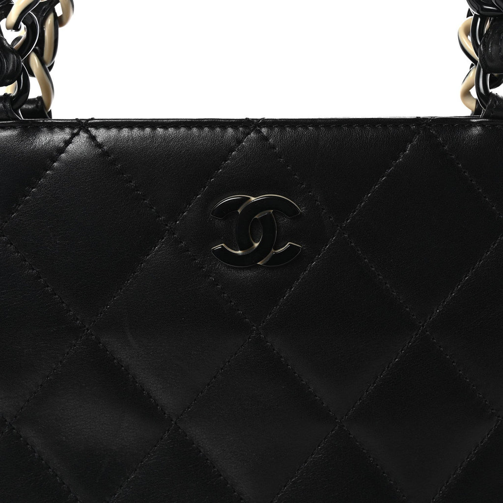 Lambskin Bekko Chain Large Shoulder Bag Black