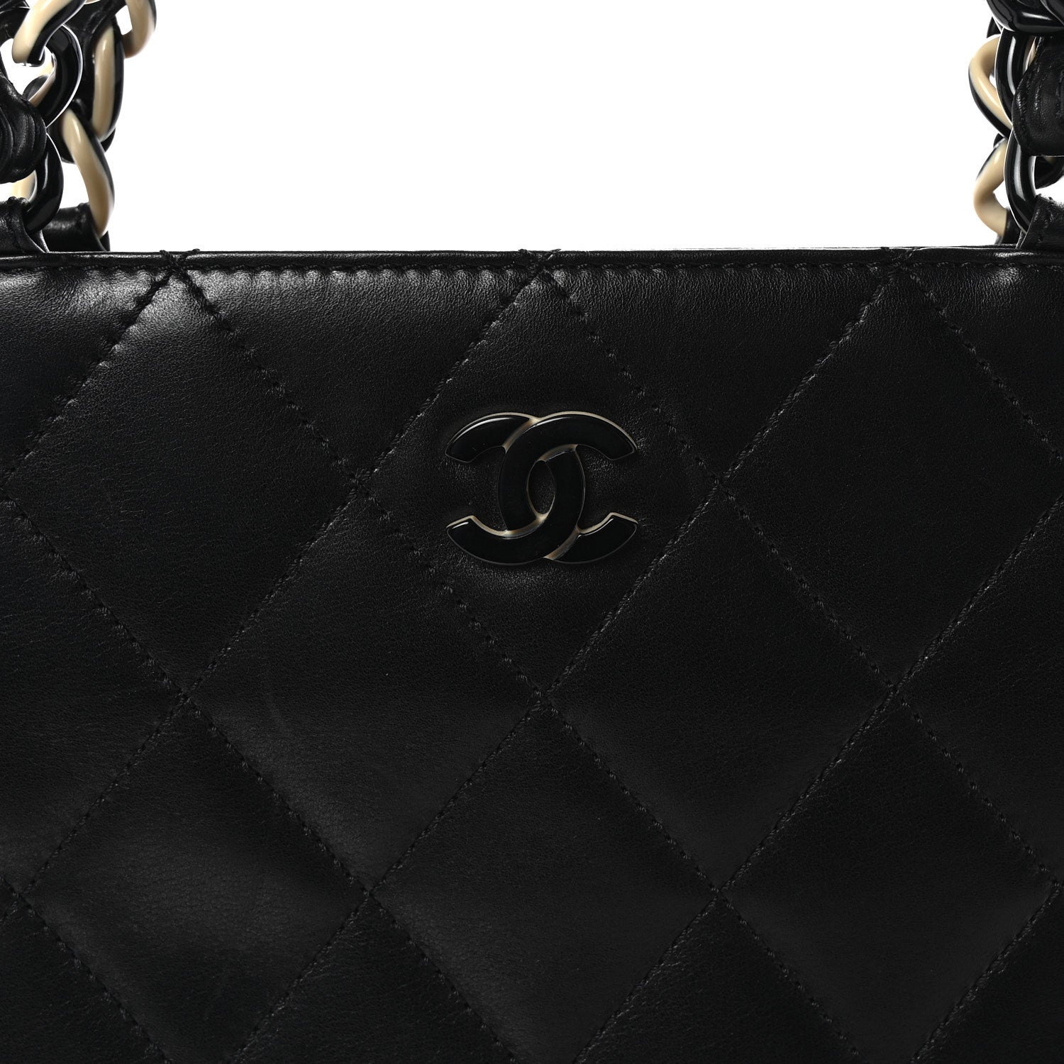 Lambskin Bekko Chain Large Shoulder Bag Black