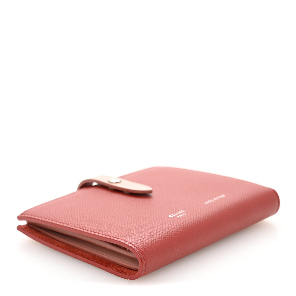 Grained Calfskin Medium Multifunction Strap Wallet Scarlet