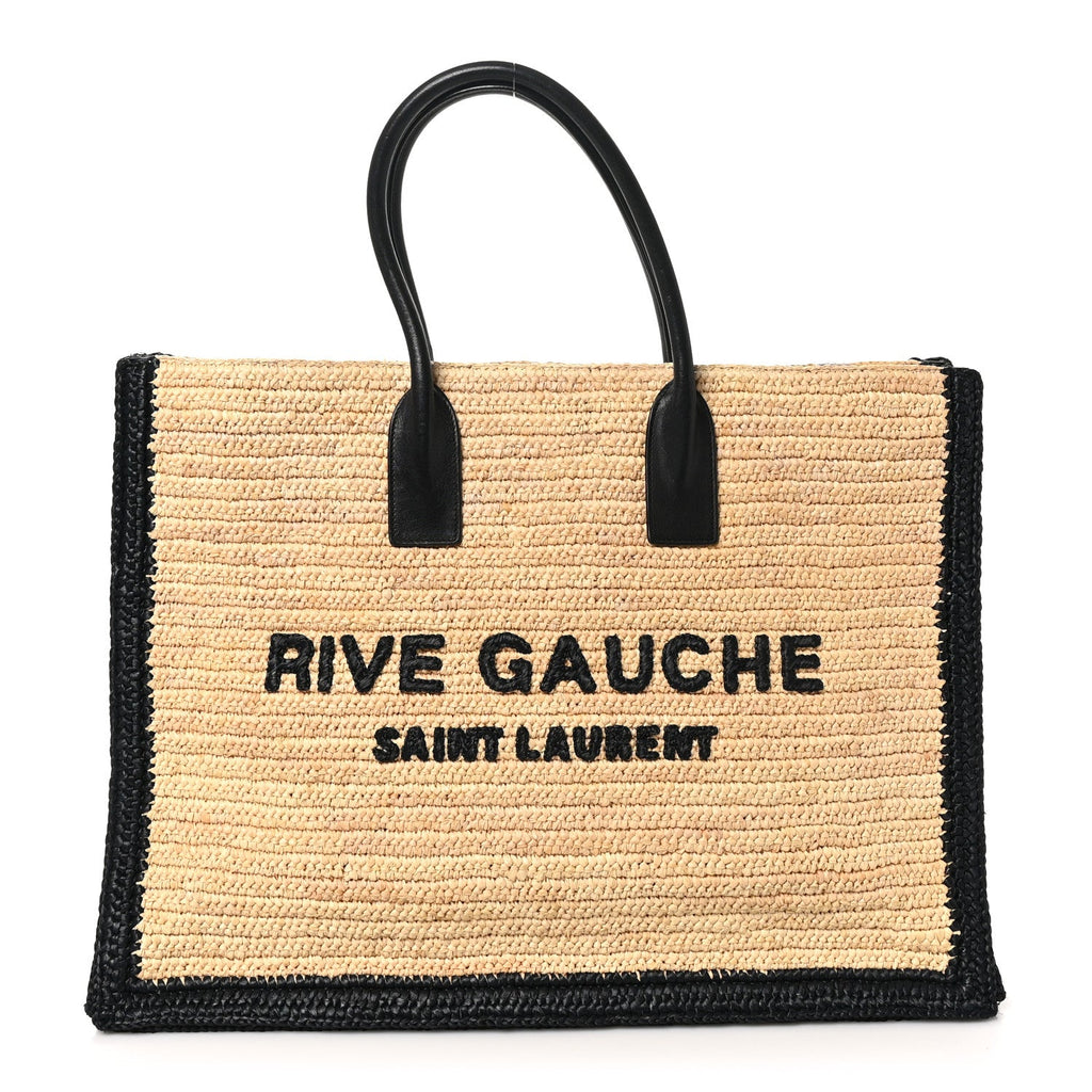 Raffia Calfskin Rive Gauche Tote Naturale Black