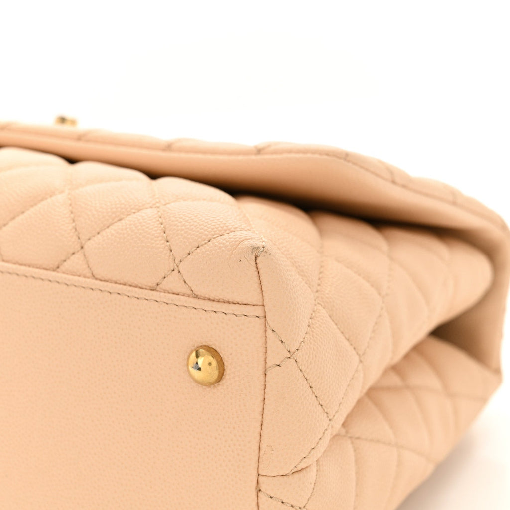 Caviar Quilted Small Coco Handle Flap Beige