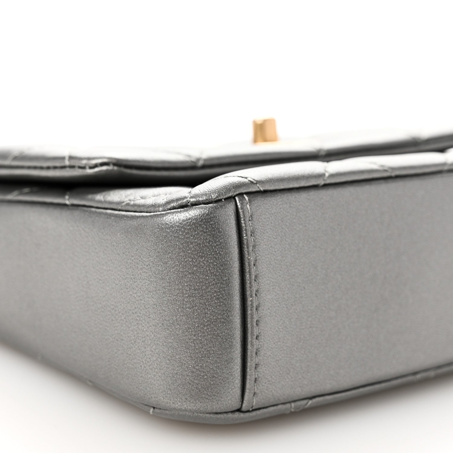 Metallic Lambskin Quilted Mini Side Note Flap Grey