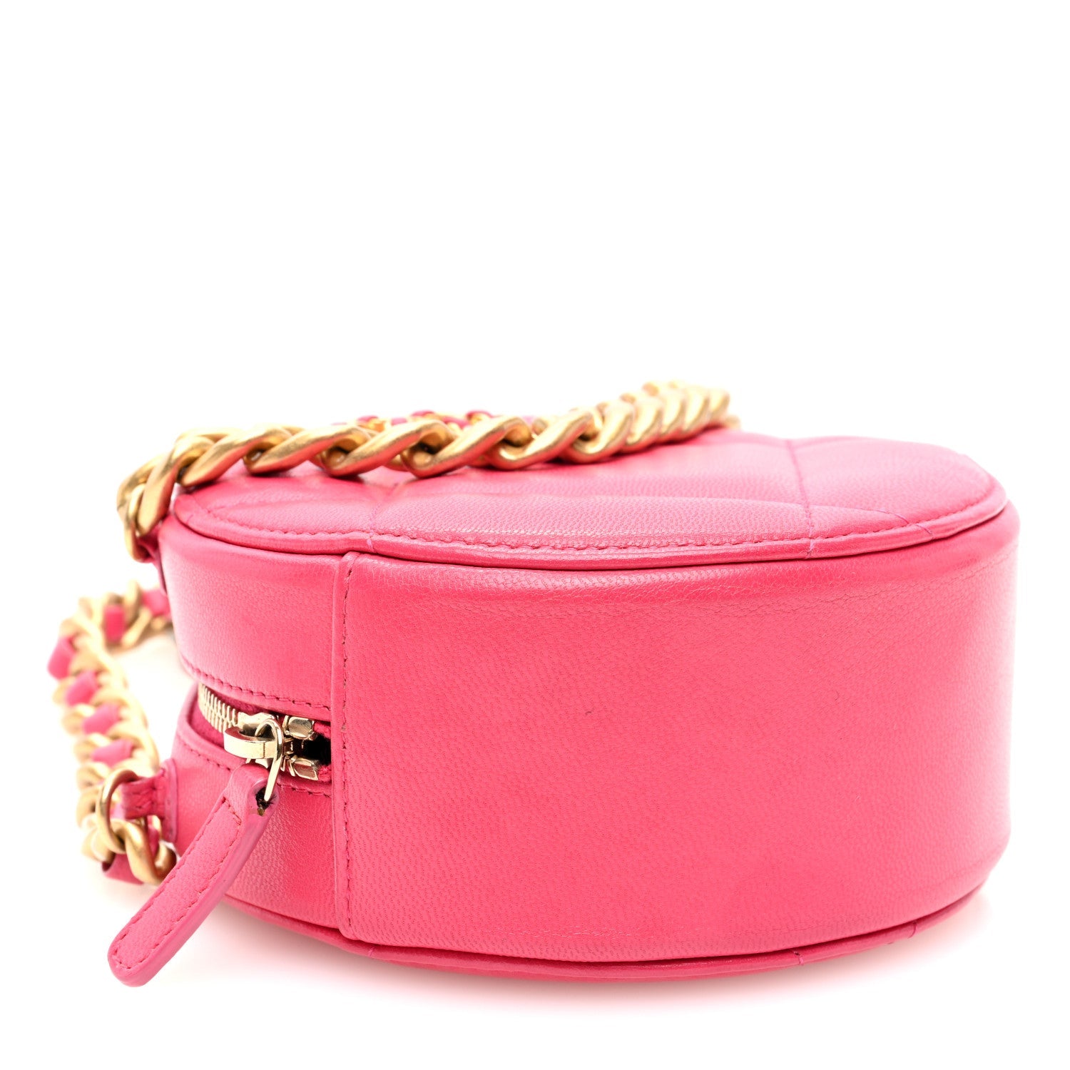 Goatskin Quilted Chanel 19 Round Clutch With Chain Dark Pink