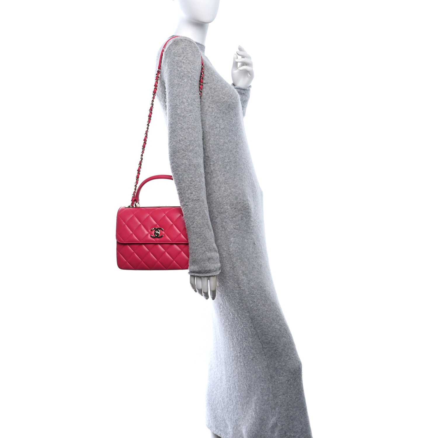 Lambskin Quilted Small Trendy CC Flap Dual Handle Bag Dark Pink