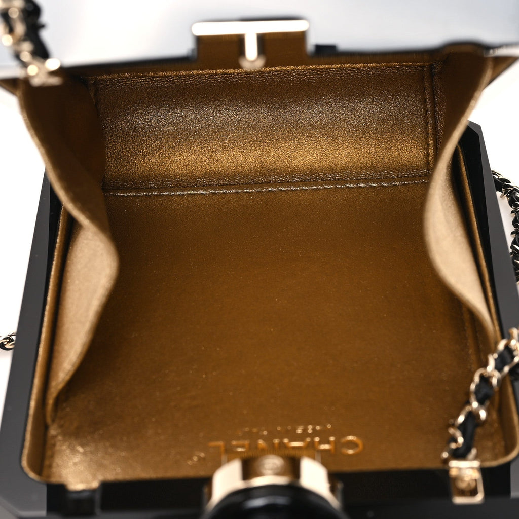 Plexiglass Perfume Bottle Clutch Black Gold