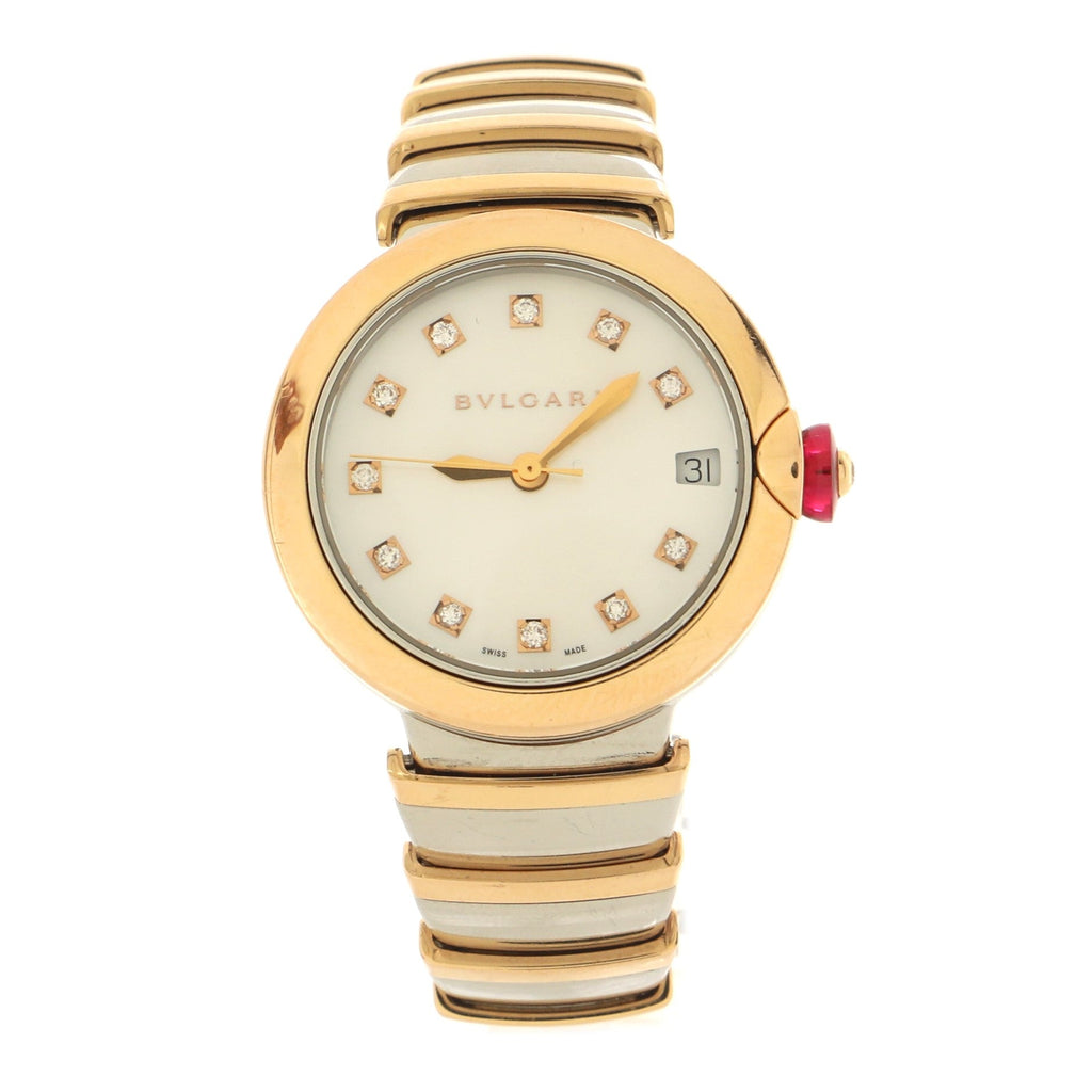 LVCEA Automatic Watch Stainless Steel and Rose Gold with Diamond Markers and Mother of Pearl 33