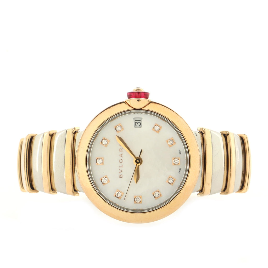 LVCEA Automatic Watch Stainless Steel and Rose Gold with Diamond Markers and Mother of Pearl 33