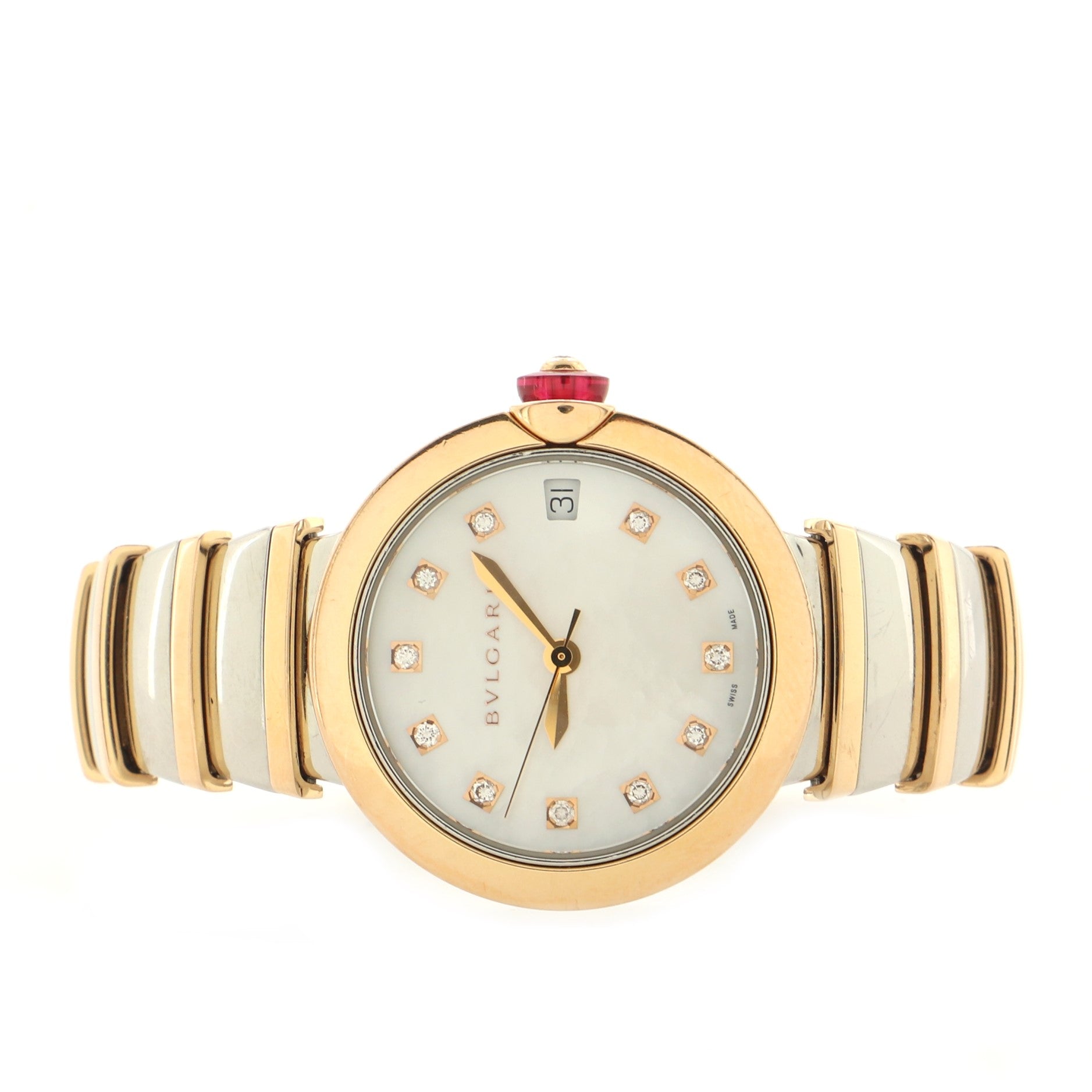 LVCEA Automatic Watch Stainless Steel and Rose Gold with Diamond Markers and Mother of Pearl 33