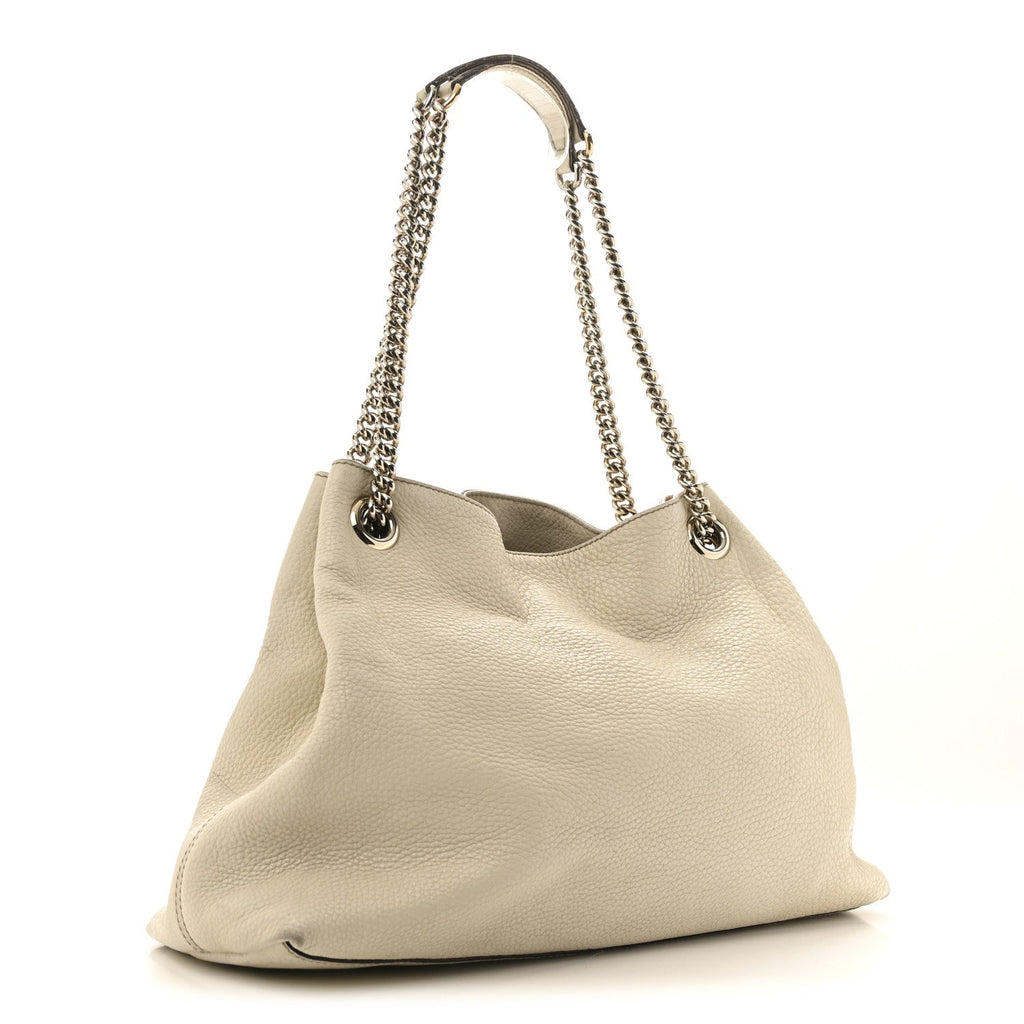 Pebbled Calfskin Medium Soho Chain Shoulder Bag Off White