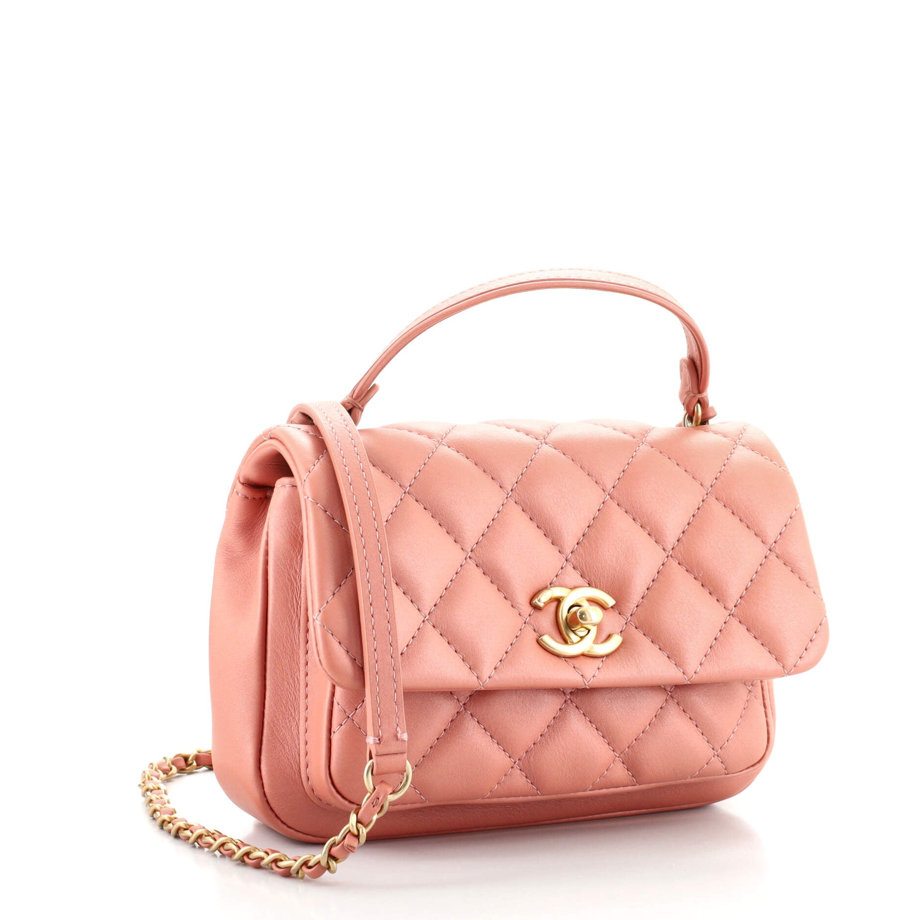 Front Pocket Top Handle Flap Bag Quilted Calfskin Mini