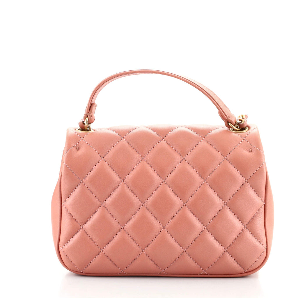 Front Pocket Top Handle Flap Bag Quilted Calfskin Mini