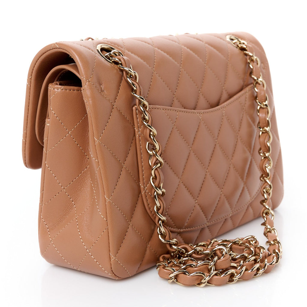 Lambskin Quilted Small Double Flap Brown