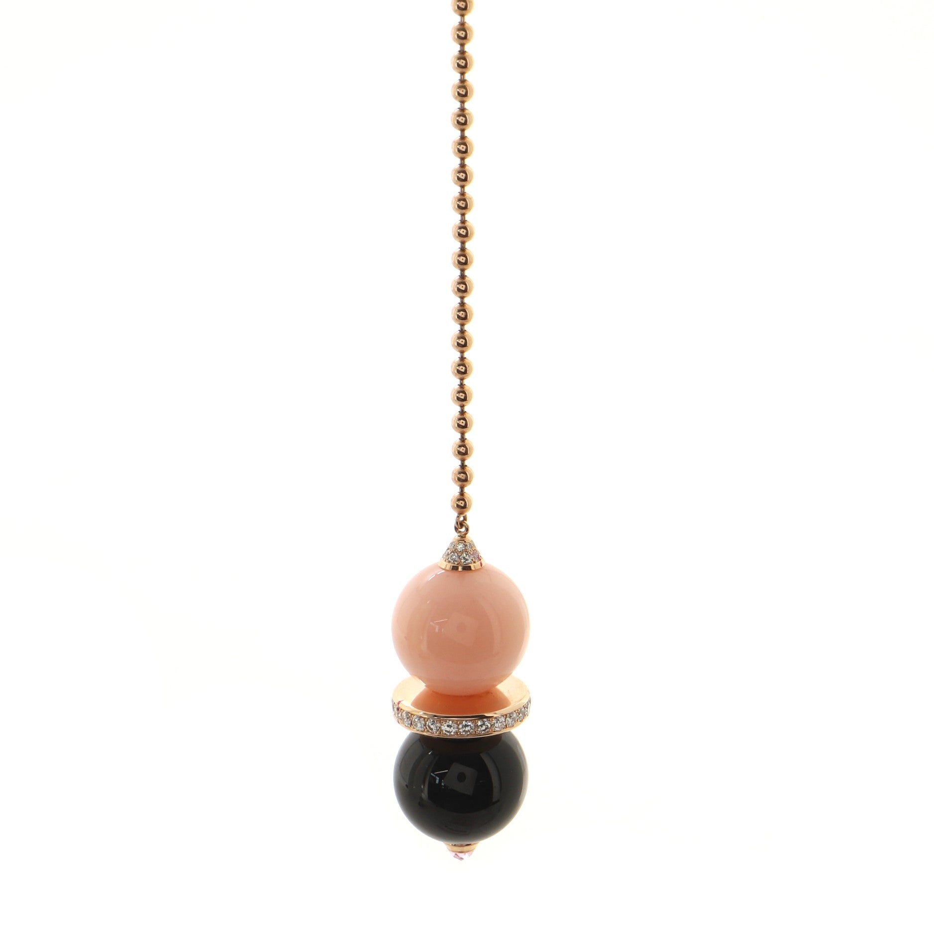 Evasions Joaillieres Lariat Necklace 18K Rose Gold with Pink Opal, Onyx and Diamonds