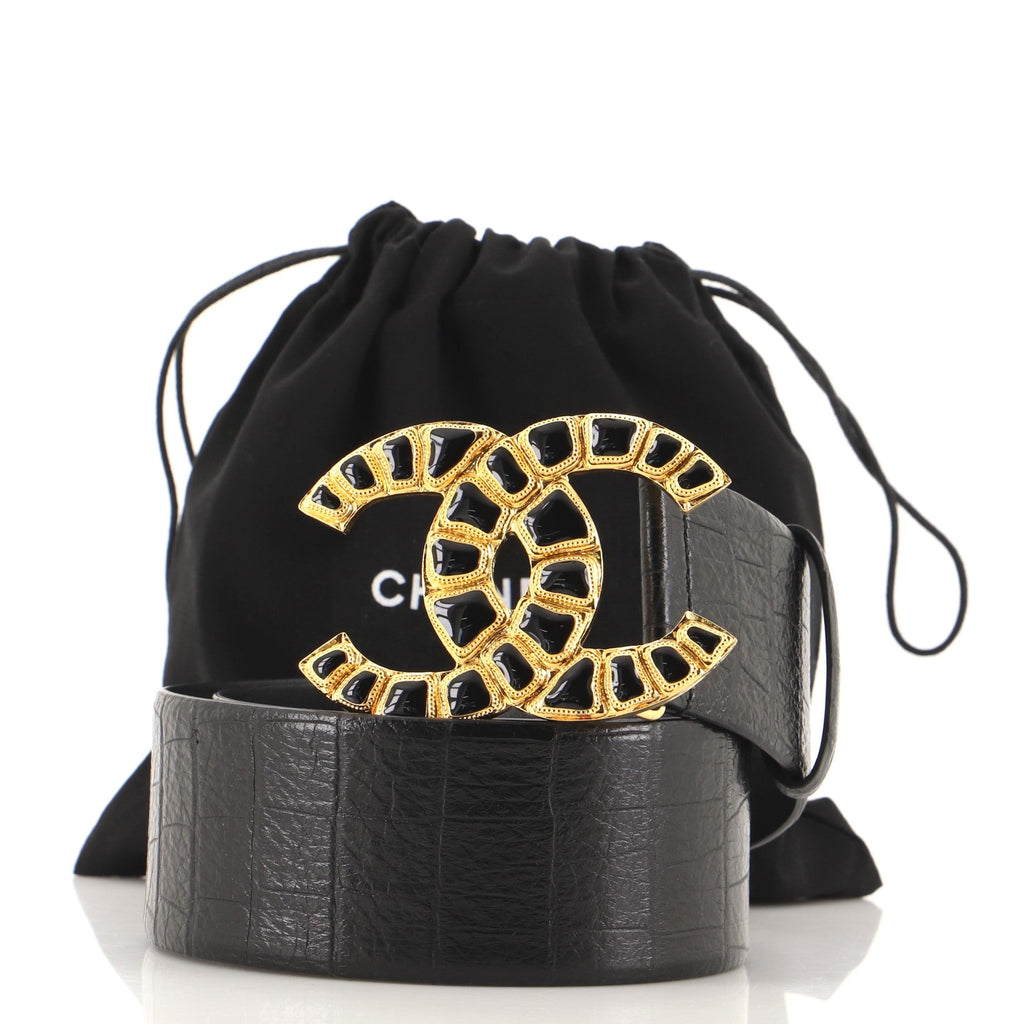 Along the Nile CC Belt Crocodile Embossed Leather Wide 75