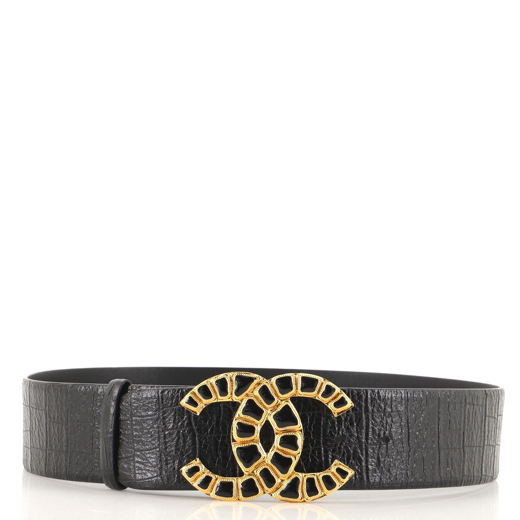 Along the Nile CC Belt Crocodile Embossed Leather Wide 75