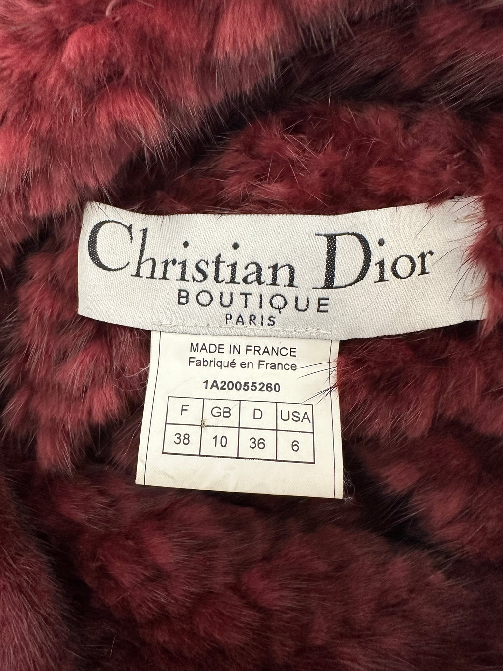 Christian Dior Burgundy Mink Long Sleeve Button Down Jumper with High Neck Size FR 38 (UK 10)