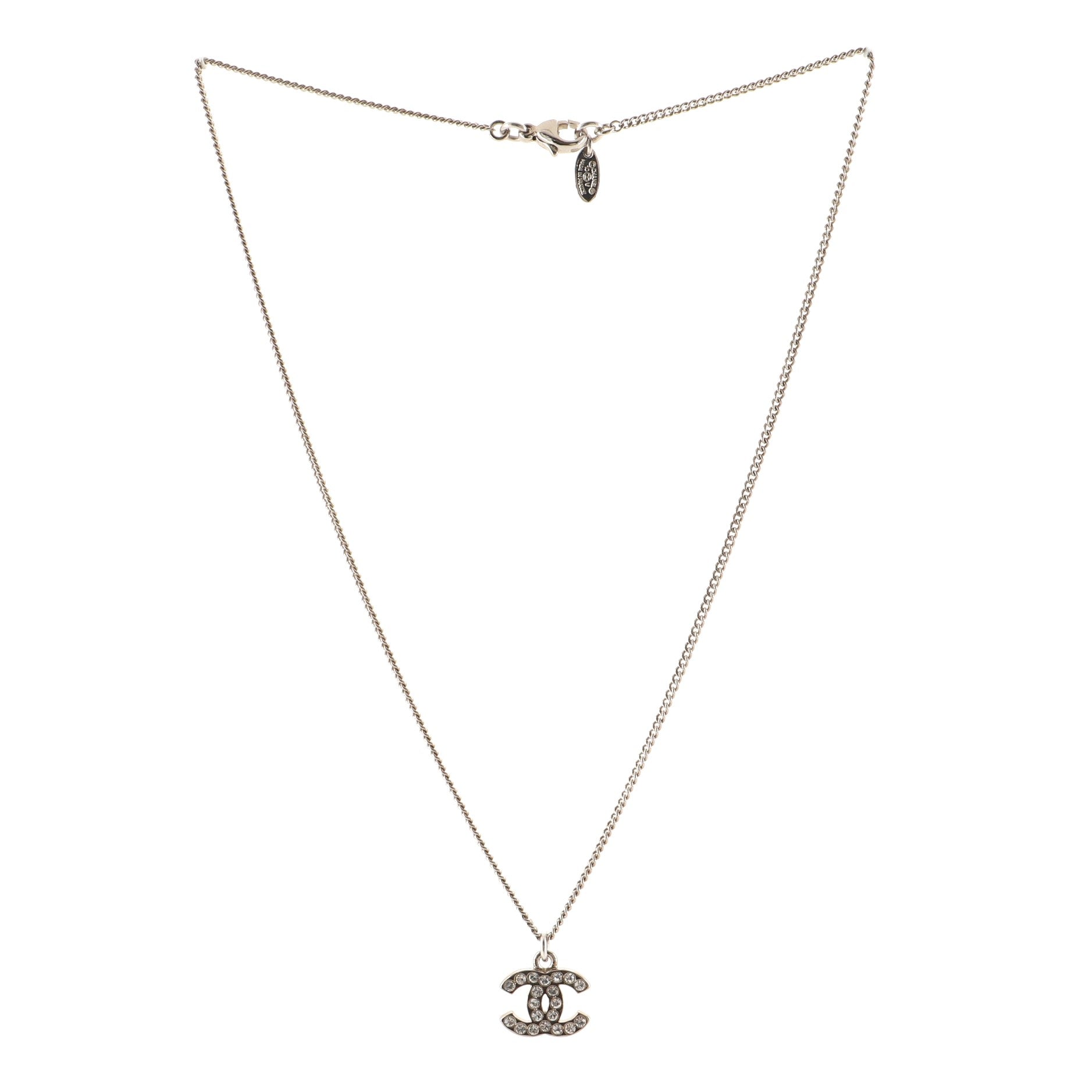 CC Pendant Necklace Crystal Embellished Metal