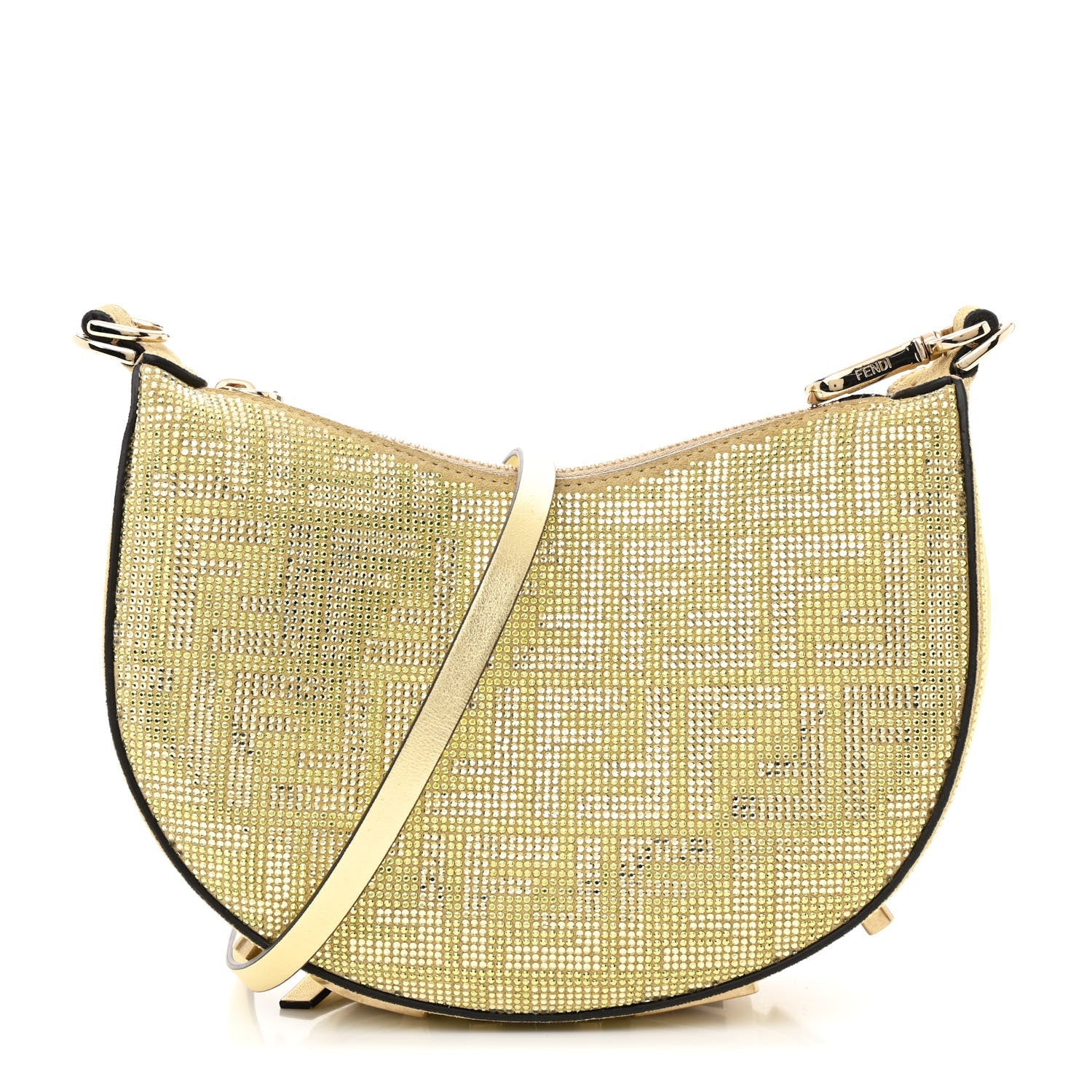 Crystal Vitello Laminato Suede FF Mini Fendigraphy Hobo Bag Platino