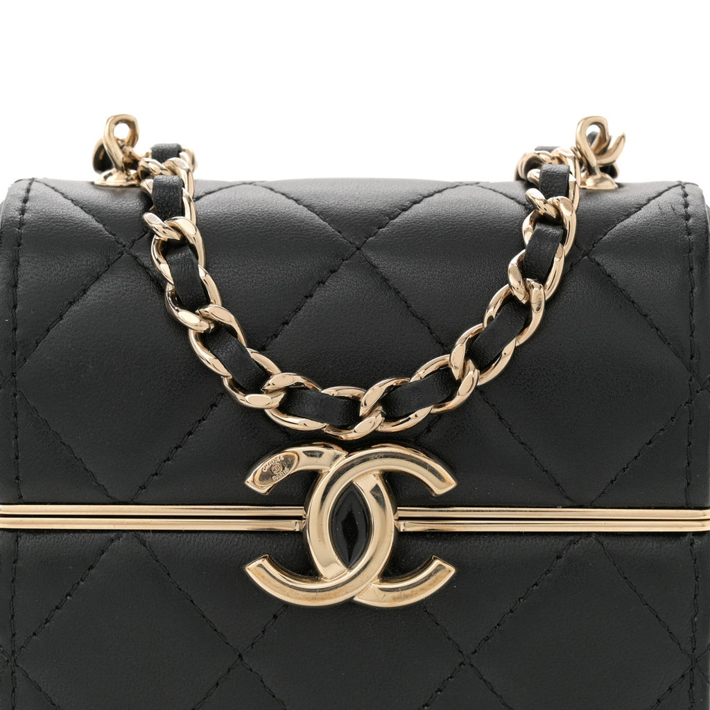 Lambskin Quilted Small Box With Chain Black