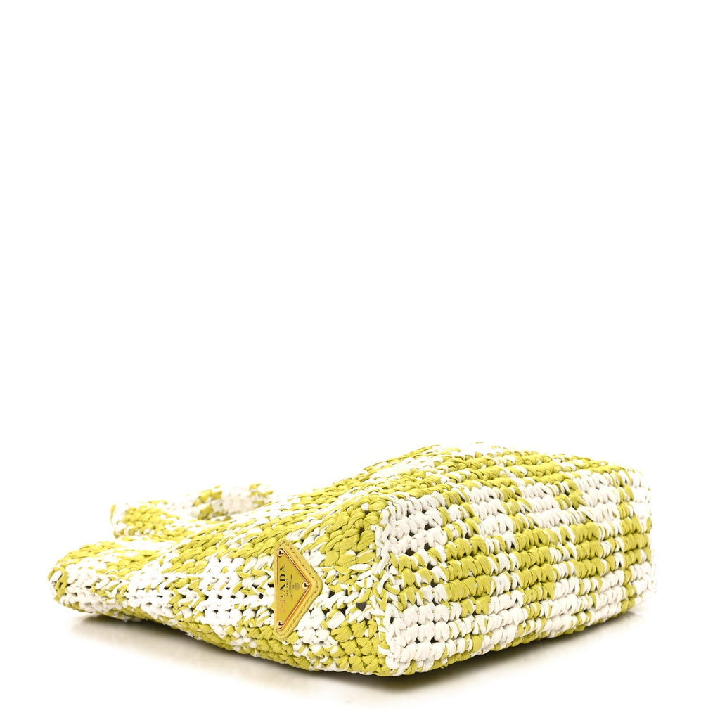 Yarn Raffia Effect Crochet Embroidered Small Logo Tote Citron Yellow