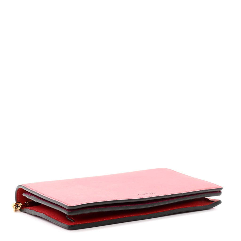 Moon Calfskin Chain Wallet Hibiscus Red New Rosette