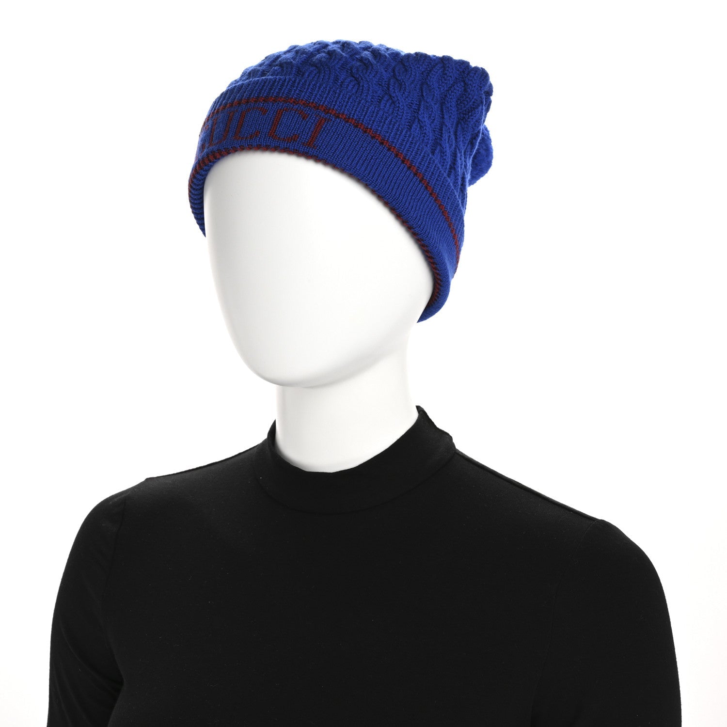 Wool Knit Monogram Beanie Hat M Bluette Red