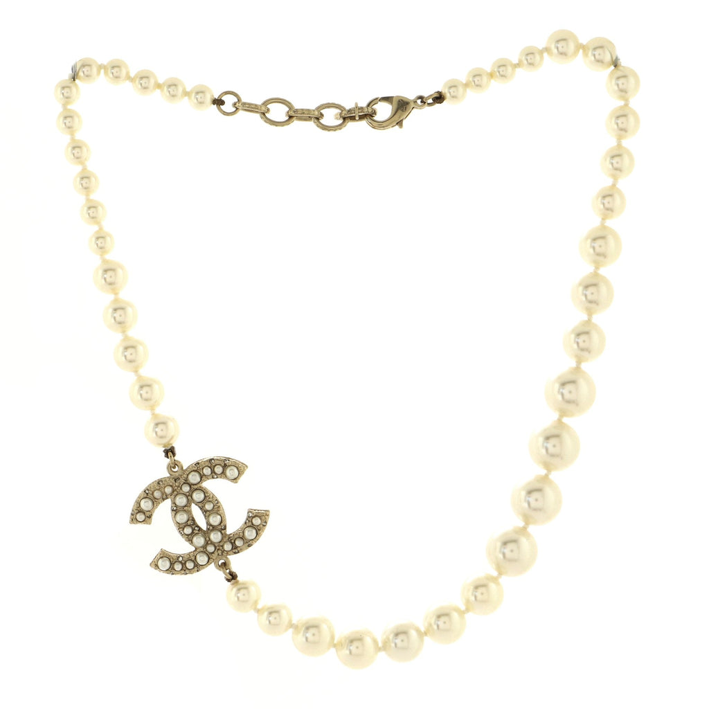 CC 100th Anniversary Short Necklace Metal with Faux Pearls and Crystals
