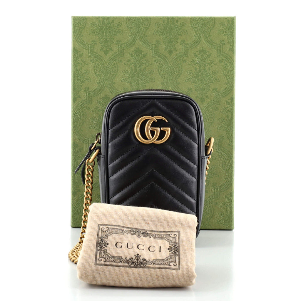 GG Marmont Vertical Phone Crossbody Bag Matelasse Leather Mini