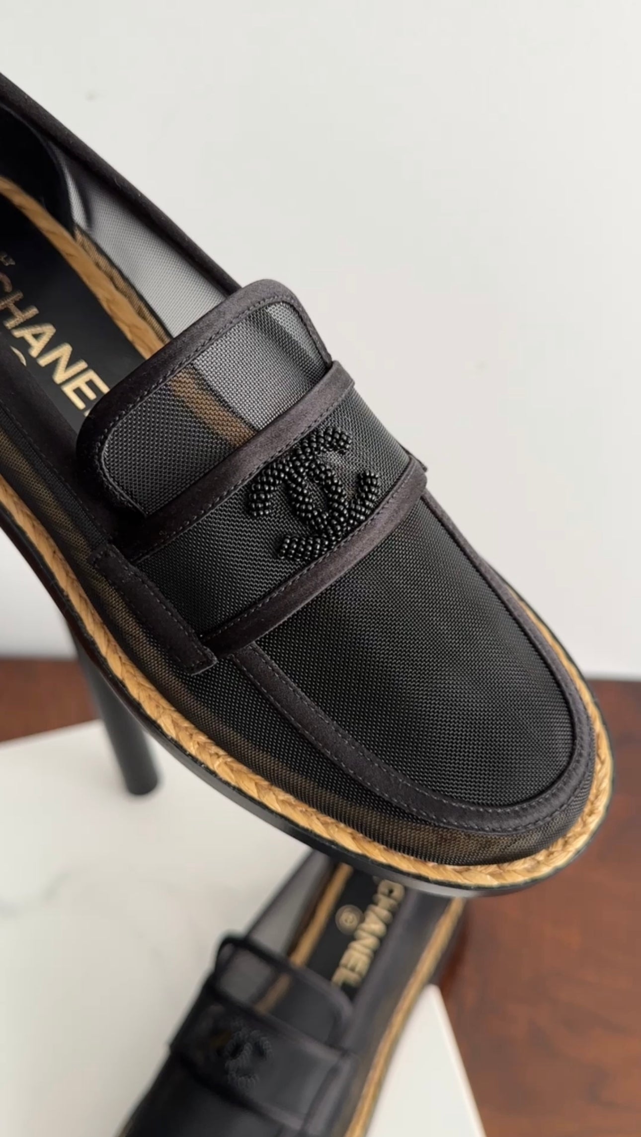 Chanel 2022 Black Mesh Beaded CC Loafers - 37 (EU37.5)