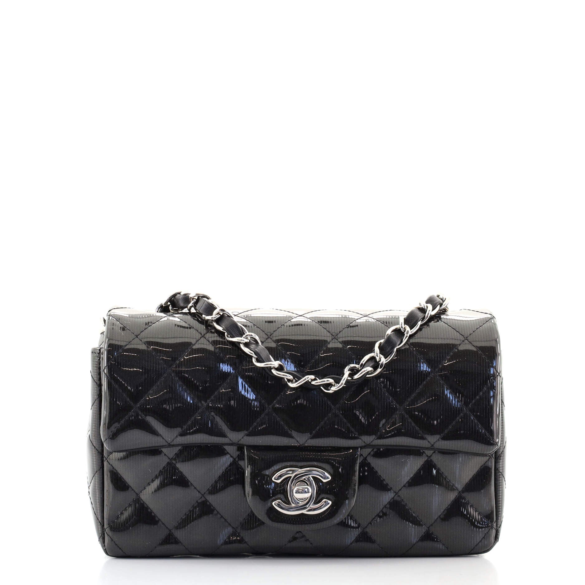 Classic Single Flap Bag Quilted Striated Metallic Patent Mini