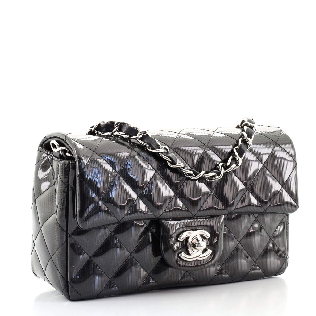 Classic Single Flap Bag Quilted Striated Metallic Patent Mini