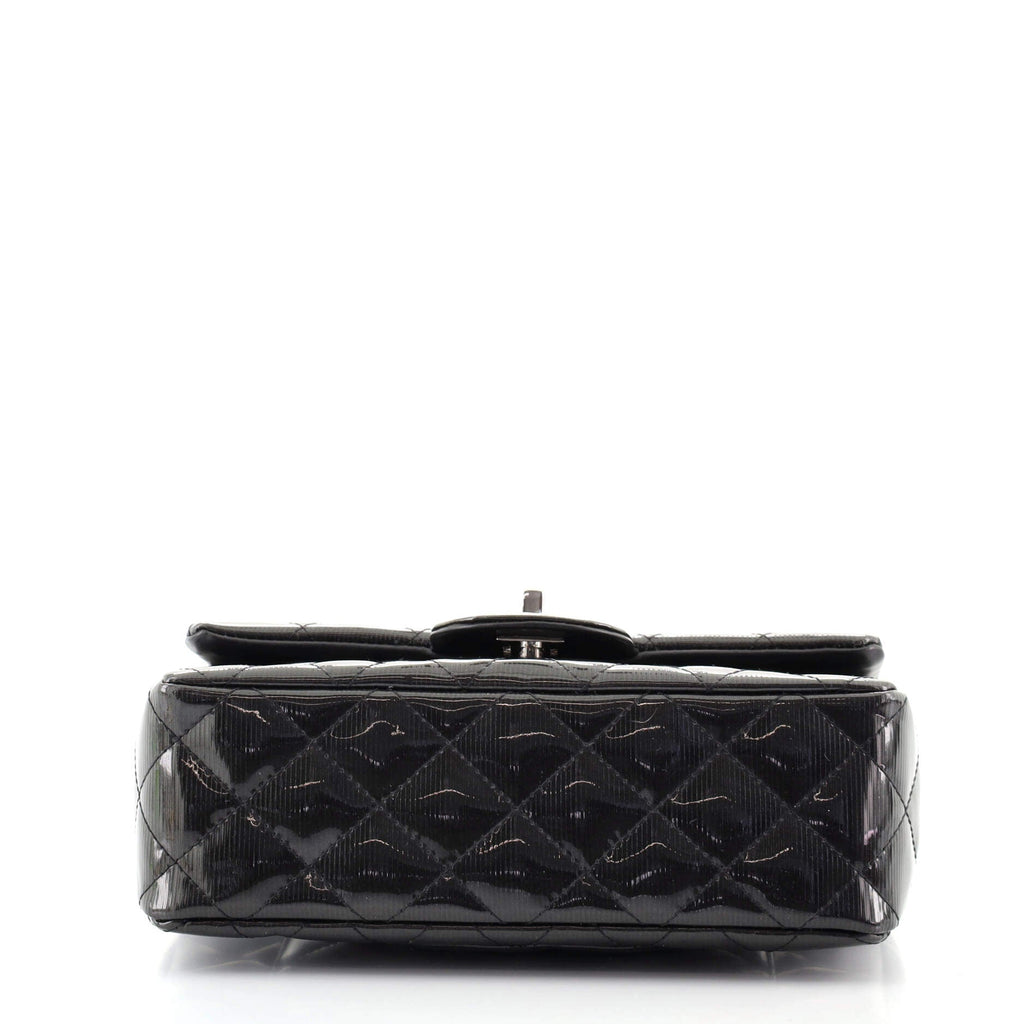 Classic Single Flap Bag Quilted Striated Metallic Patent Mini