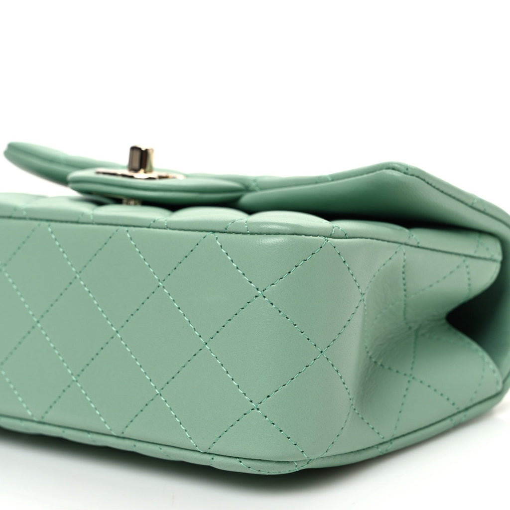 Lambskin Quilted Mini Top Handle Rectangular Flap Light Green