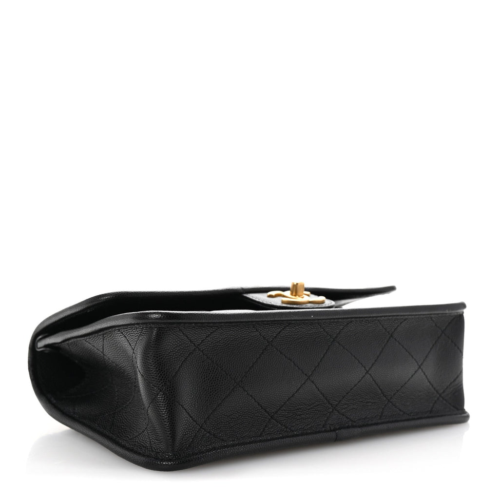 Caviar Quilted School Memory Small Top Handle Flap Black