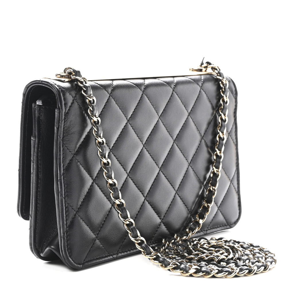 Lambskin Quilted Trendy CC Wallet On Chain WOC Black