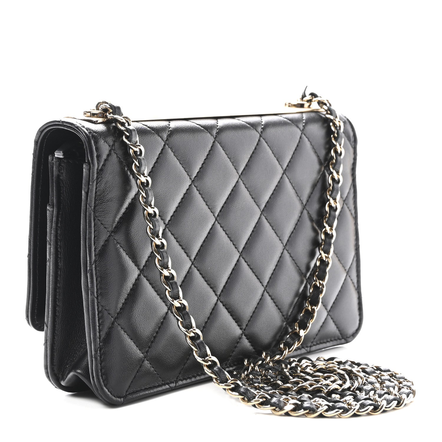 Lambskin Quilted Trendy CC Wallet On Chain WOC Black