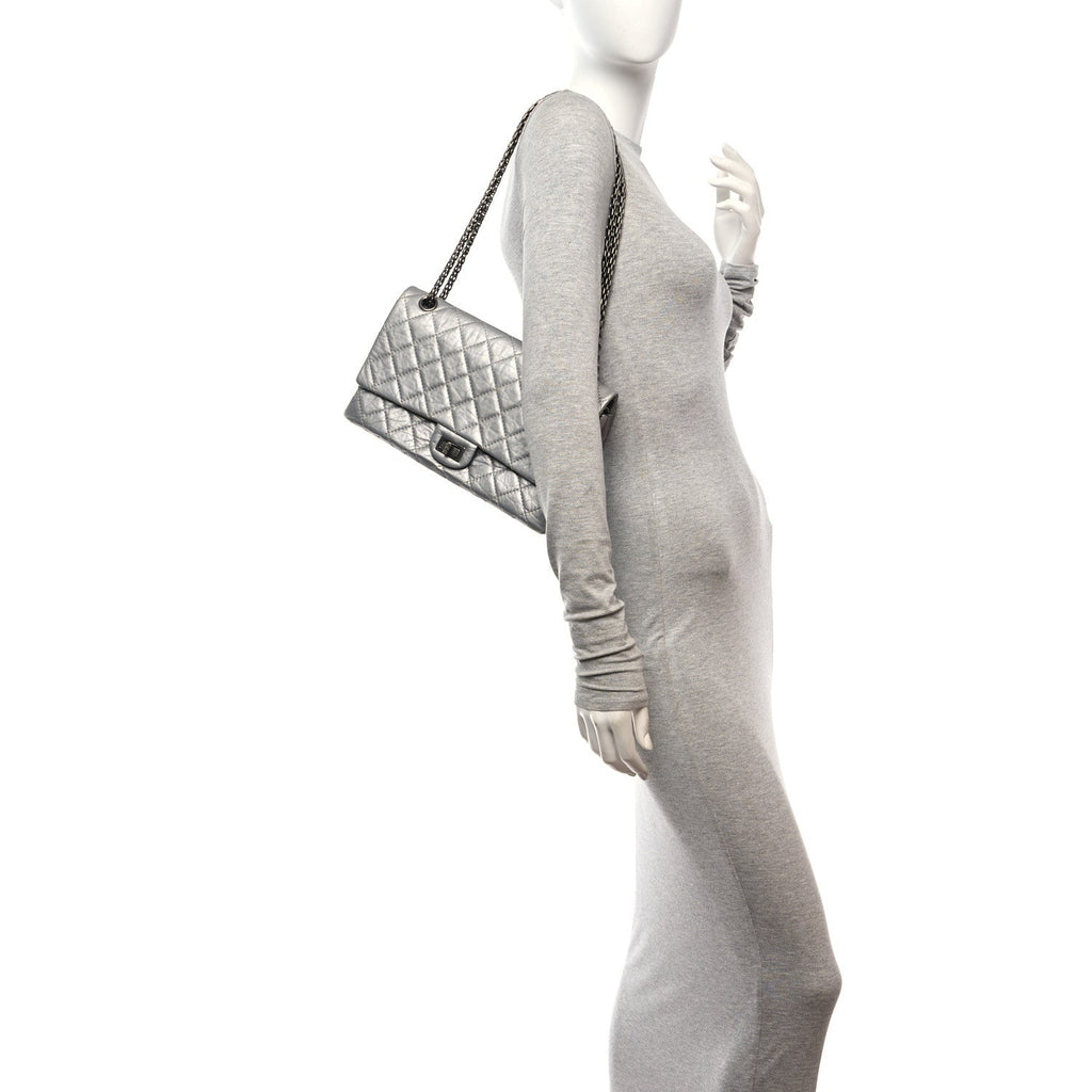Metallic Aged Calfskin Quilted 2.55 Reissue 226 Flap Silver