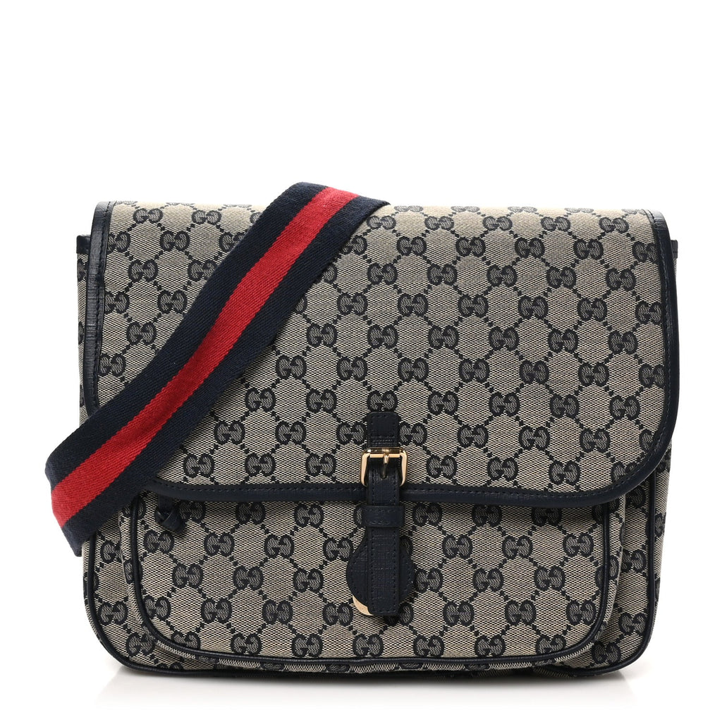 Monogram Web Childrens Messenger Bag Beige Navy