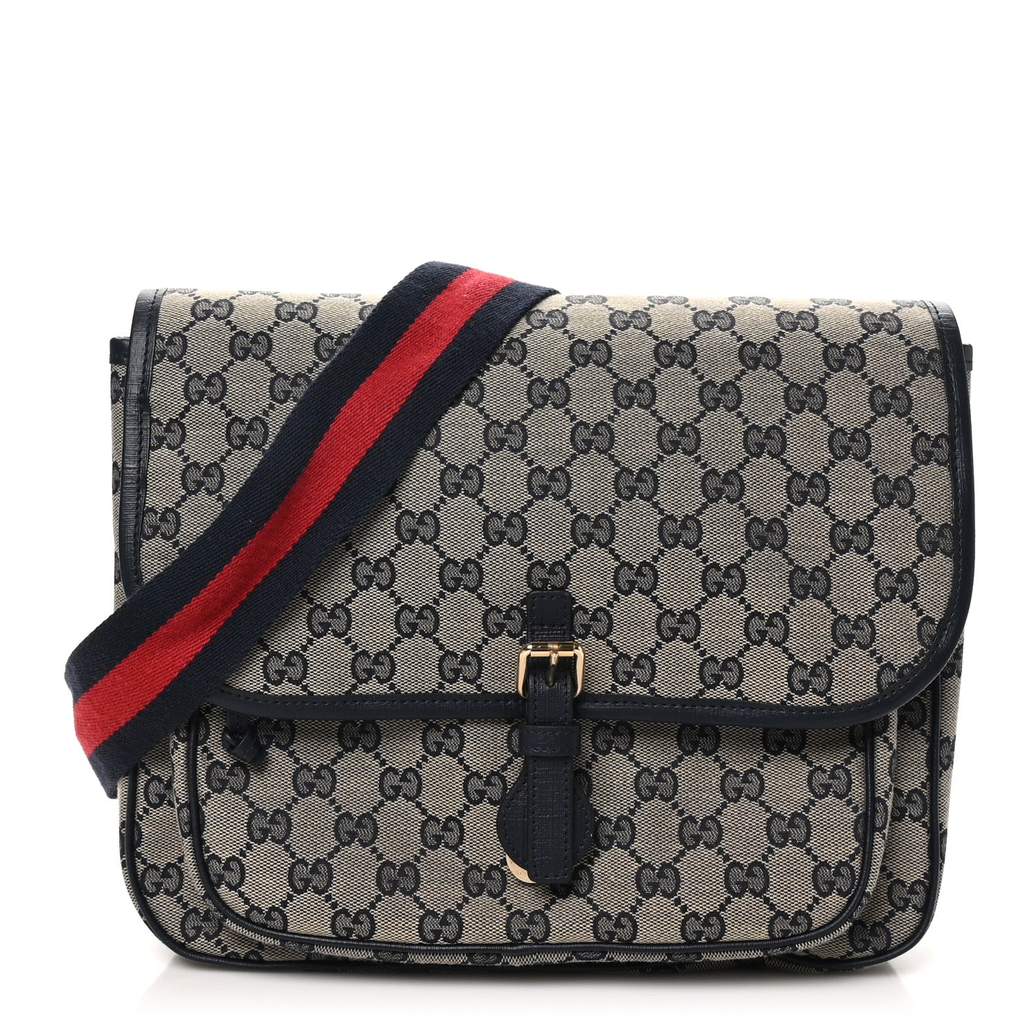 Monogram Web Childrens Messenger Bag Beige Navy