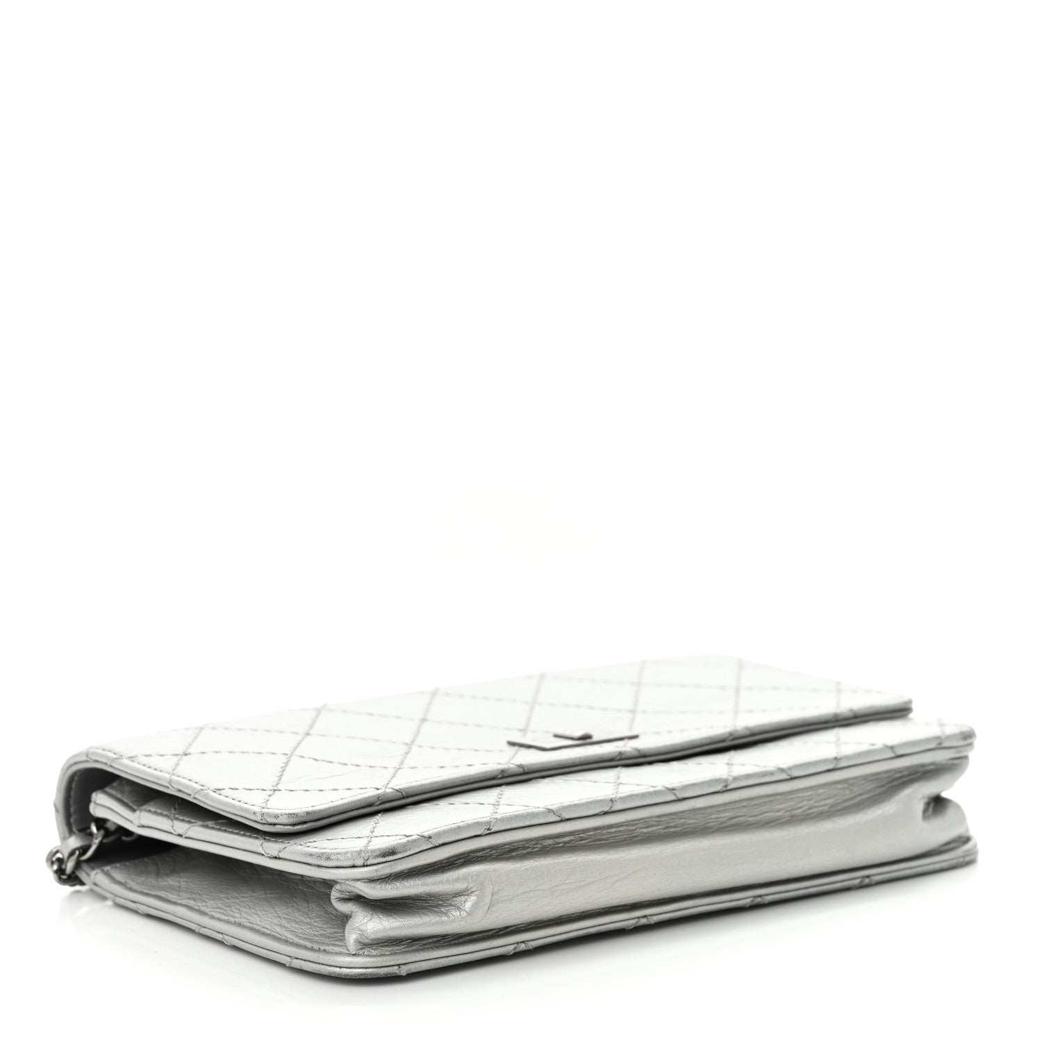 Metallic Aged Calfskin Quilted Reissue Wallet On Chain WOC Silver