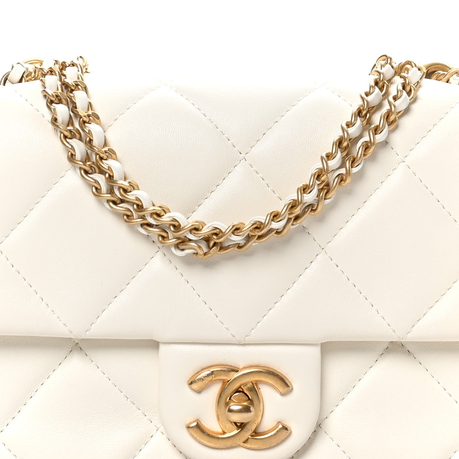 Lambskin Quilted Pearl Small Flap White