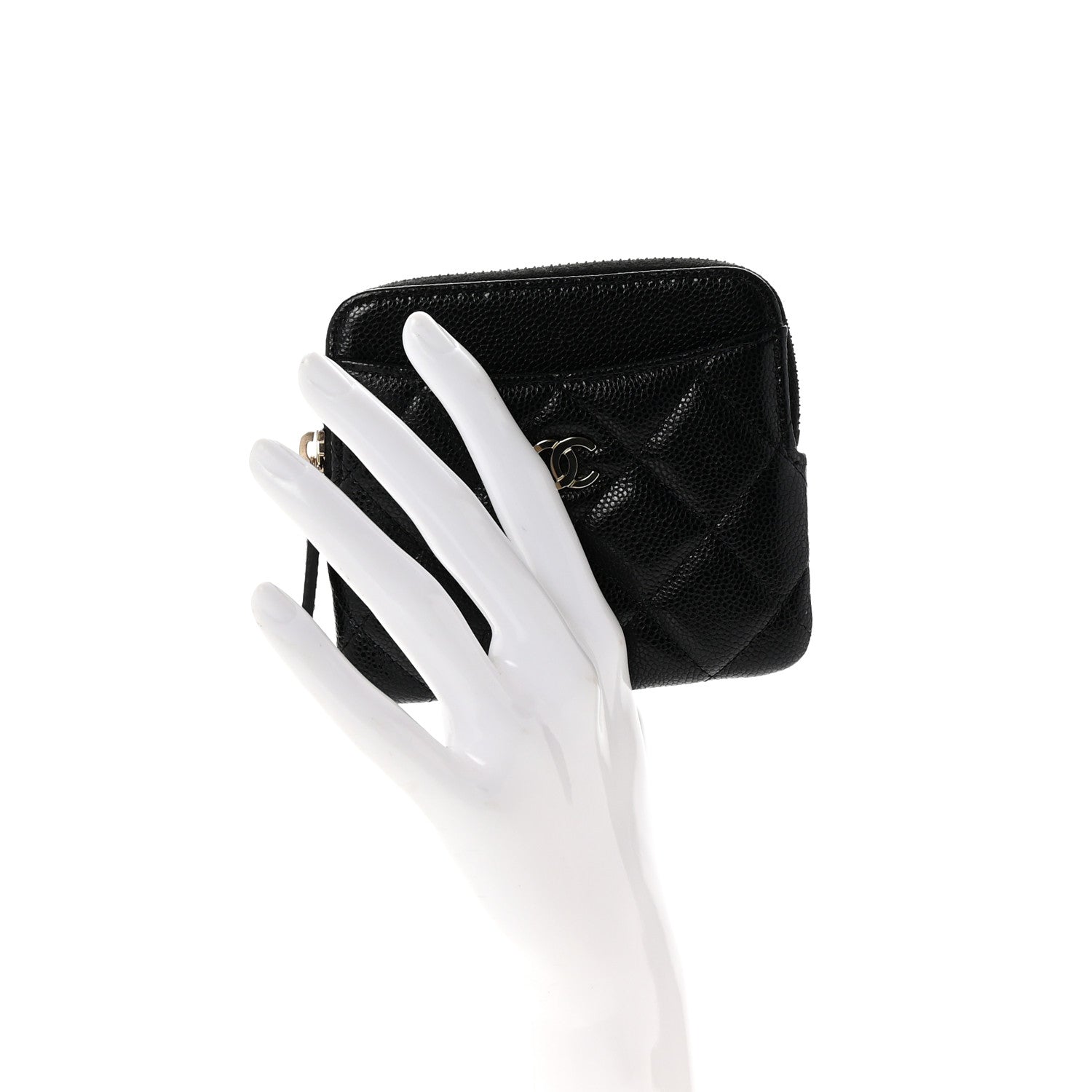 Caviar Quilted Zip  Holder Wallet Black