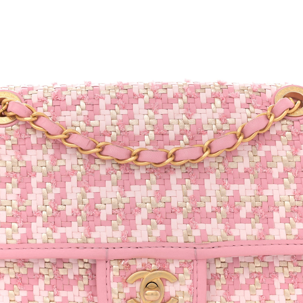 Metallic Lambskin Viscose Woven Flap Pink Gold